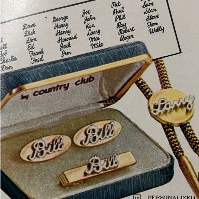 Vintage Fathers Day Sears Catalog Figural Gifts Personalized Signature Cuff Link and Tie Clip Set.