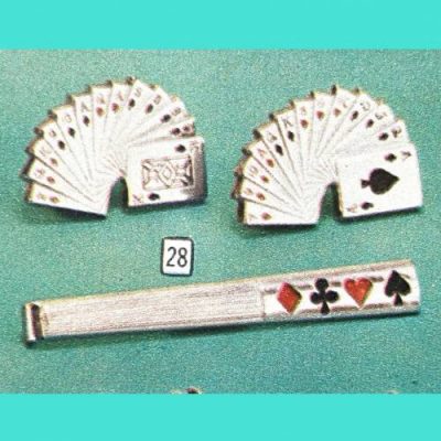 Vintage tie tack and cuff links, as well as other Men's accessories at Vintage Garage Chicago. 2 bridge hand cuff links with card suits tie tac.
